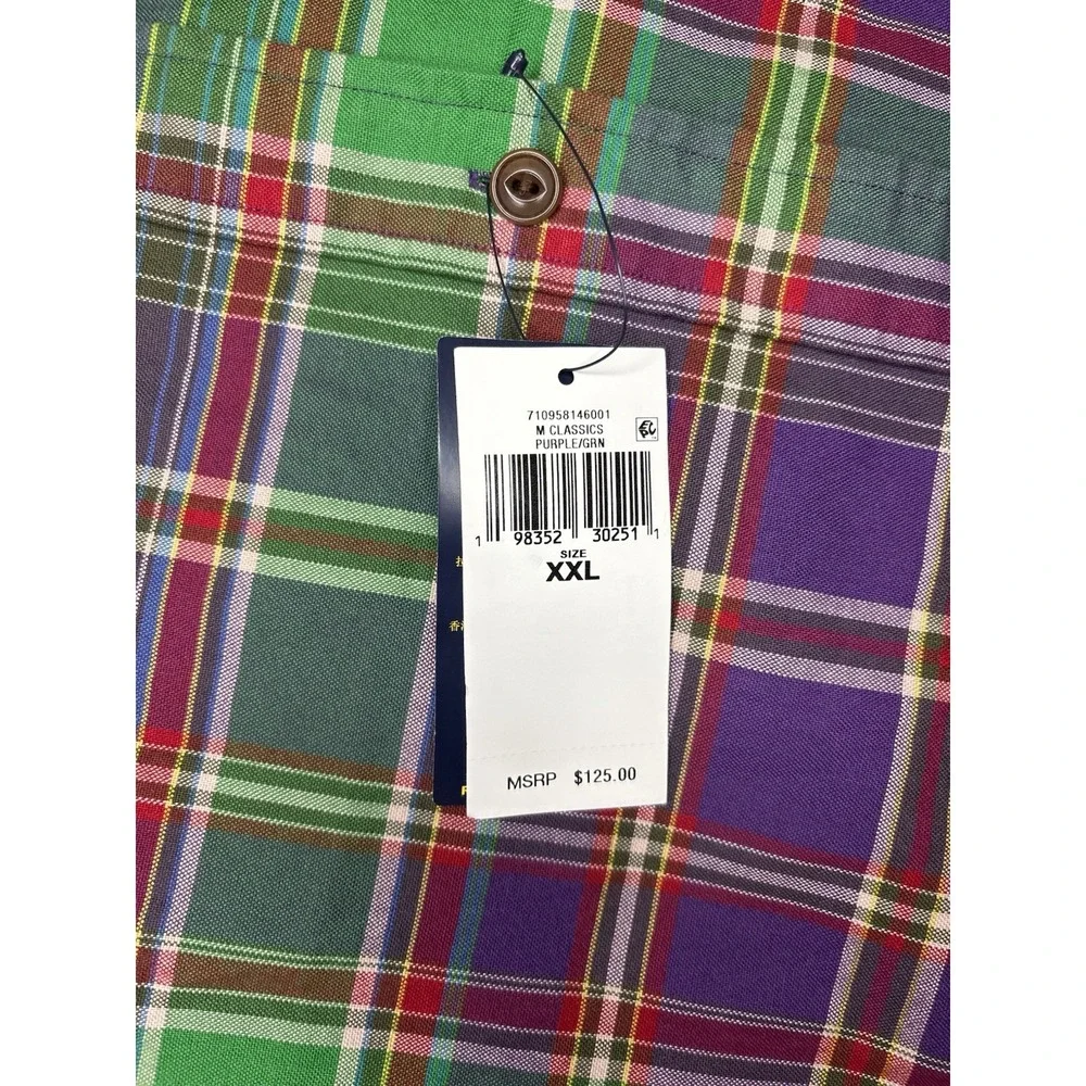 Polo Ralph Lauren Oxford Button Down Long Sleeve Shirt Plaid Purple 2XL NWT $125